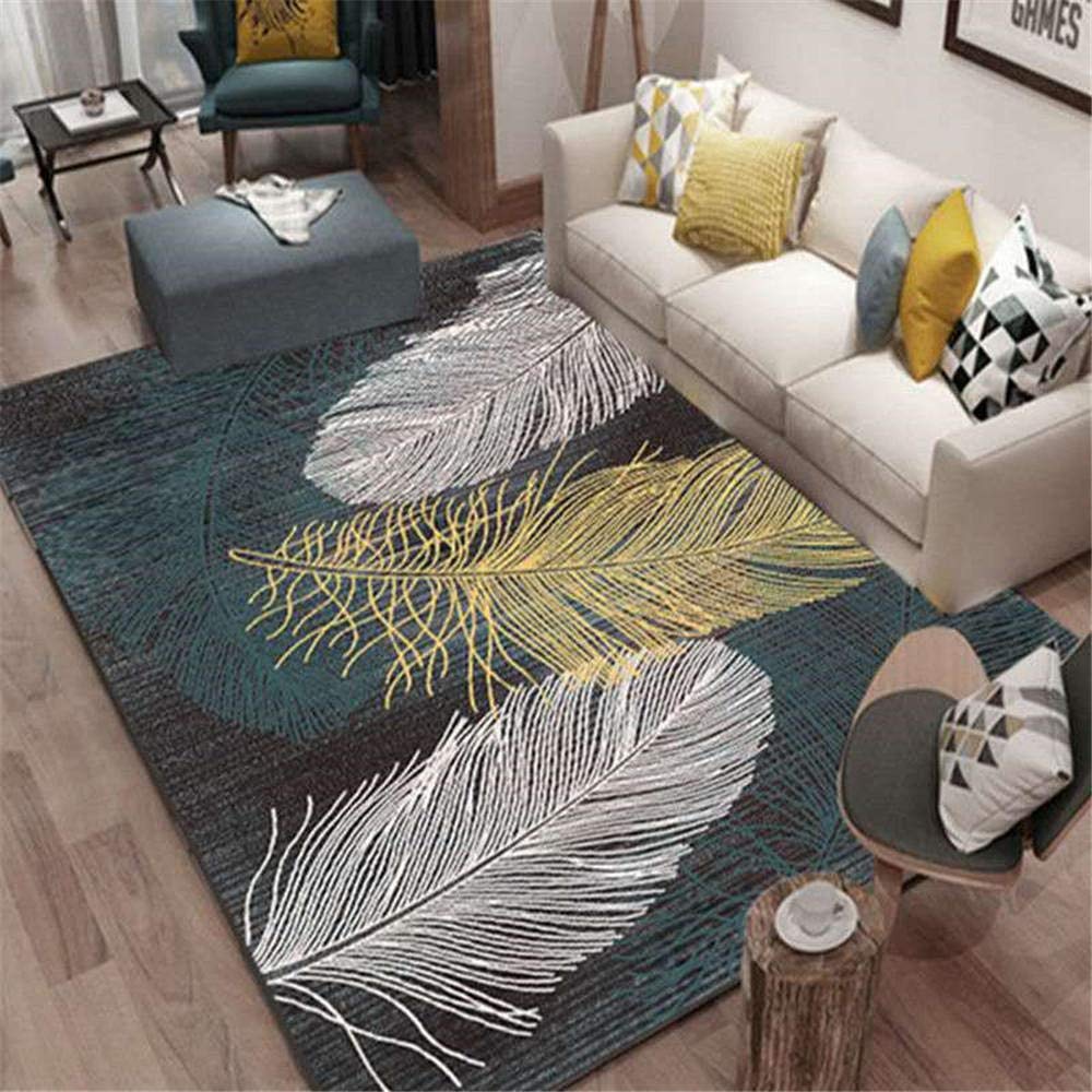 Tapis de chambre mince épaisseur 0.5 cm motif plumes multicolores