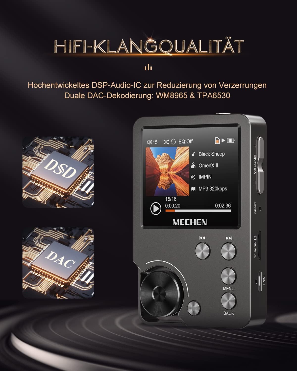 MECHEN M30 MP3 Player 64GB Hi Res Audio mit DSD FLAC