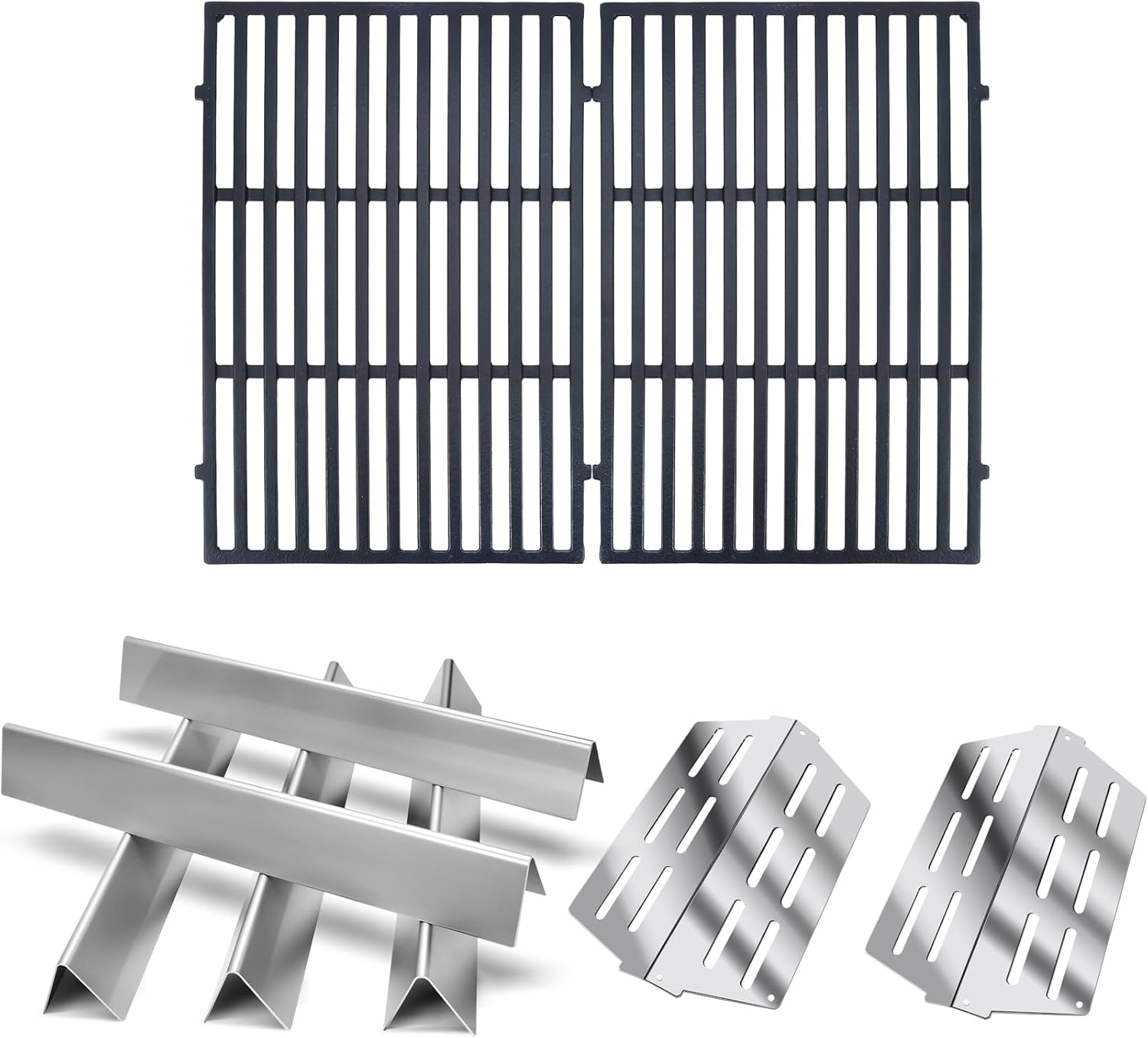 GGC 7524 Cast Iron Grill Grates, Stainless Steel 7620 7621 Flavorizer Bars and 7622 Heat Deflectors Replacement for Weber Genesis 300 Series Genesis E/S310 E/S320 E/S330 EP-310 EP-320 EP-330
