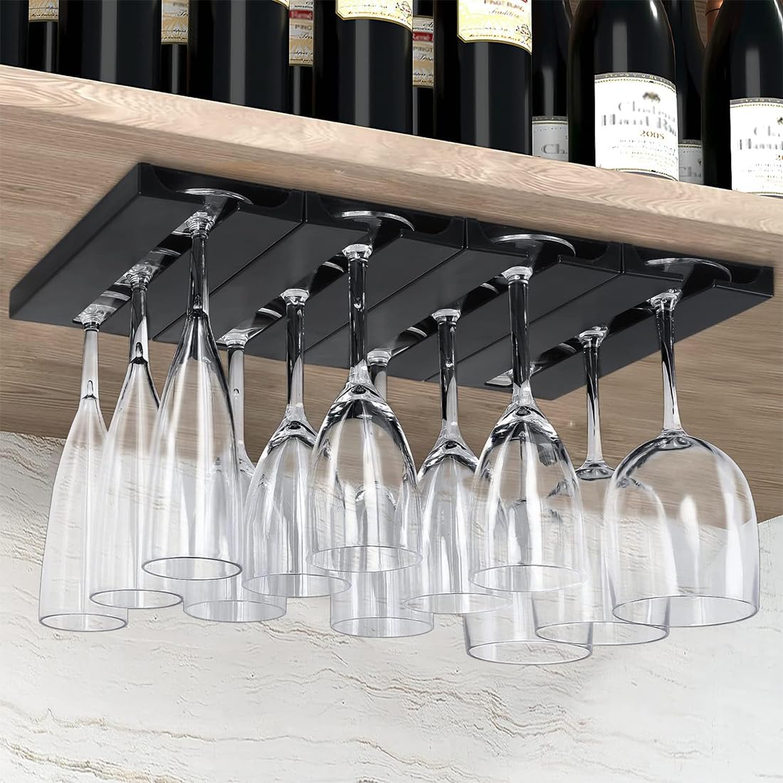Porte-verres à Pied Suspendu - 2 Pièces Blanc - Pas Besoin De Percer ! Idéal Cuisine, Bar, Cave à Vin
