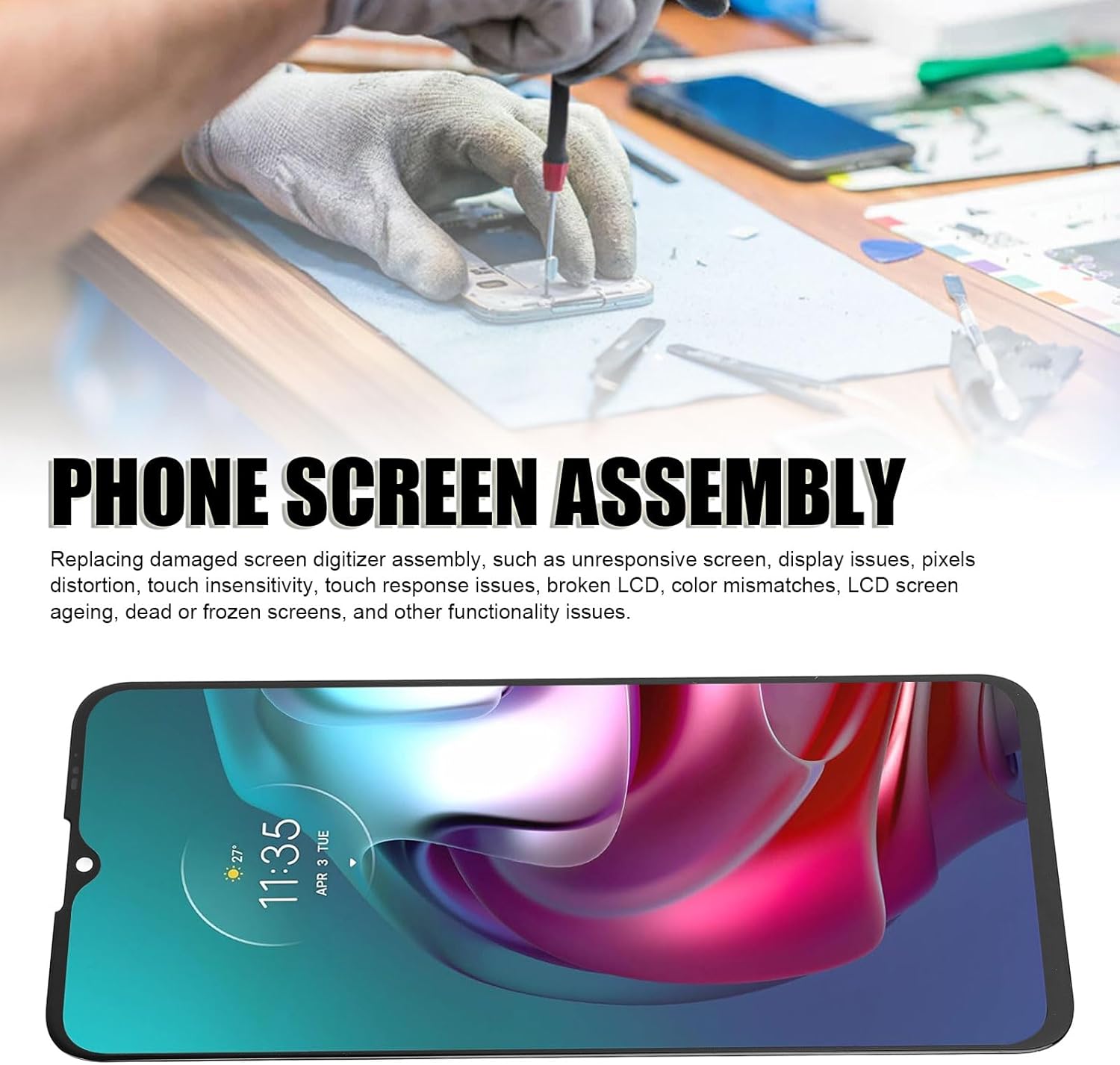 Screen Replacement for (XT2129, XT2129 1, XT2129 2, XT2129 3), TFT LCD Screen for (XT2128 1, XT2128 2) Display Touch Digitizer Assembly, 6.5 Inch