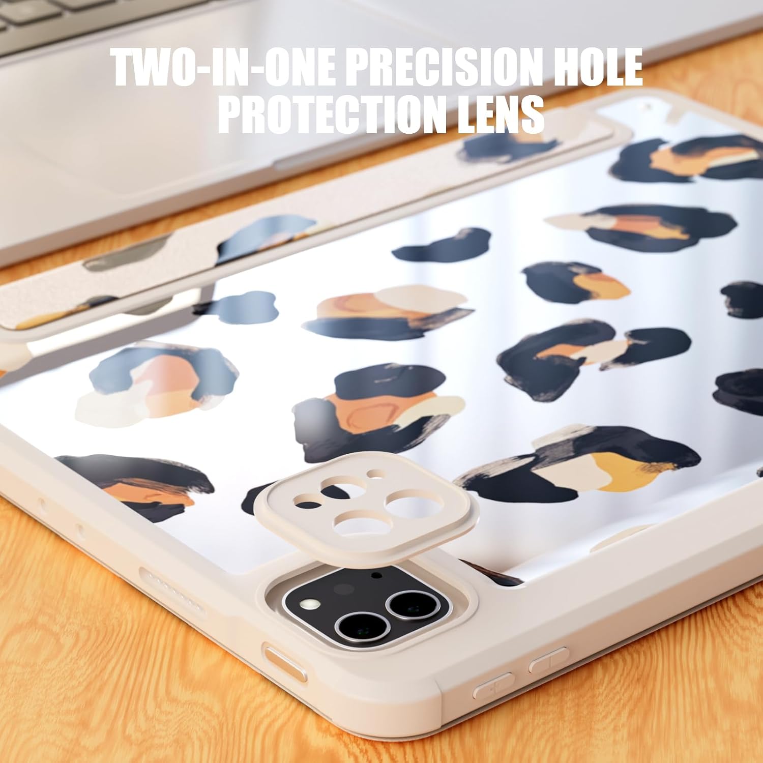 Tablet Case for iPad Pro 13 Inch M4 2024 13 inch Lightweight Protective PU Tri-fold Stand Cover, Leopard Print Shockproof Slim Back Tablet Cover