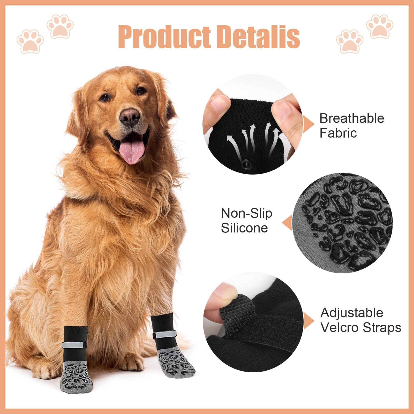 Anti Slip Dog Socks Paws Stop Licking, 2 works Dog Boots Protector Socks with Adjustable Strap - Image 3