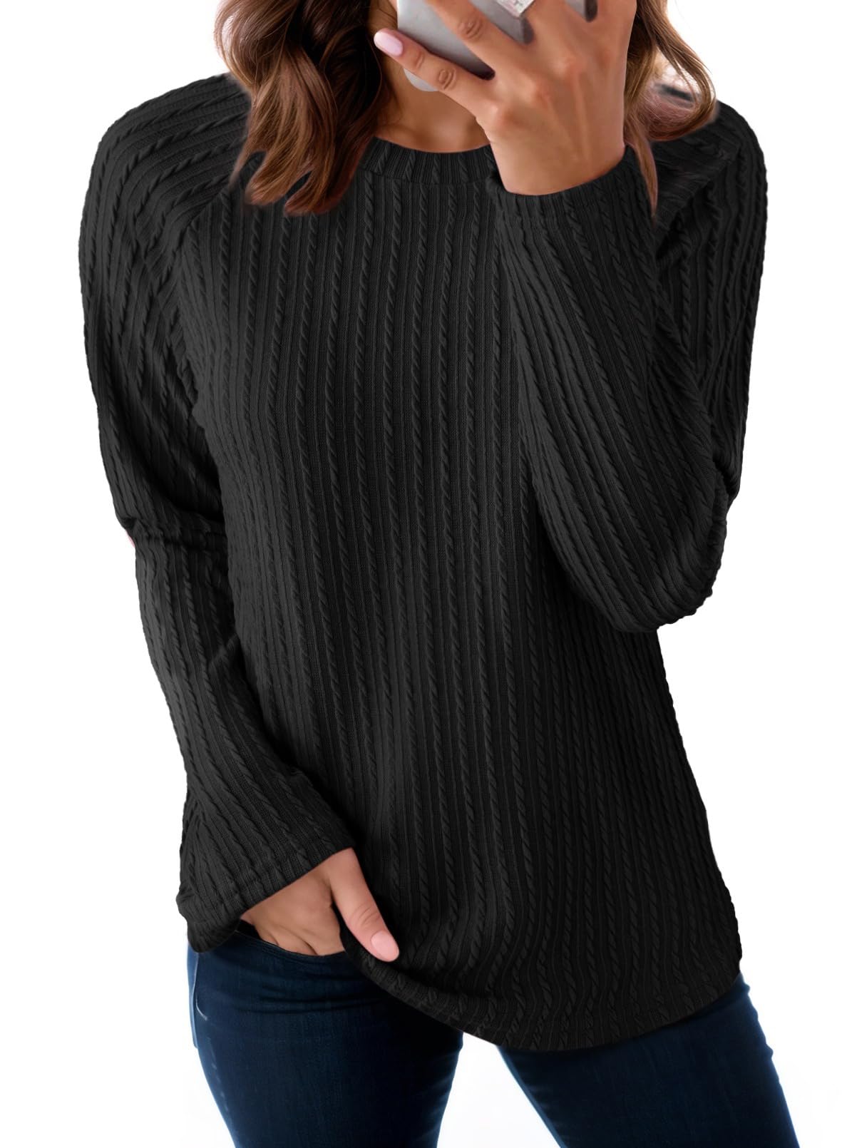 Dokotoo Womens Tops Long Sleeve Lightweight Shirts 2026 Spring Fashion Clothing Trendy Tops Crewneck Knit Basic Tee