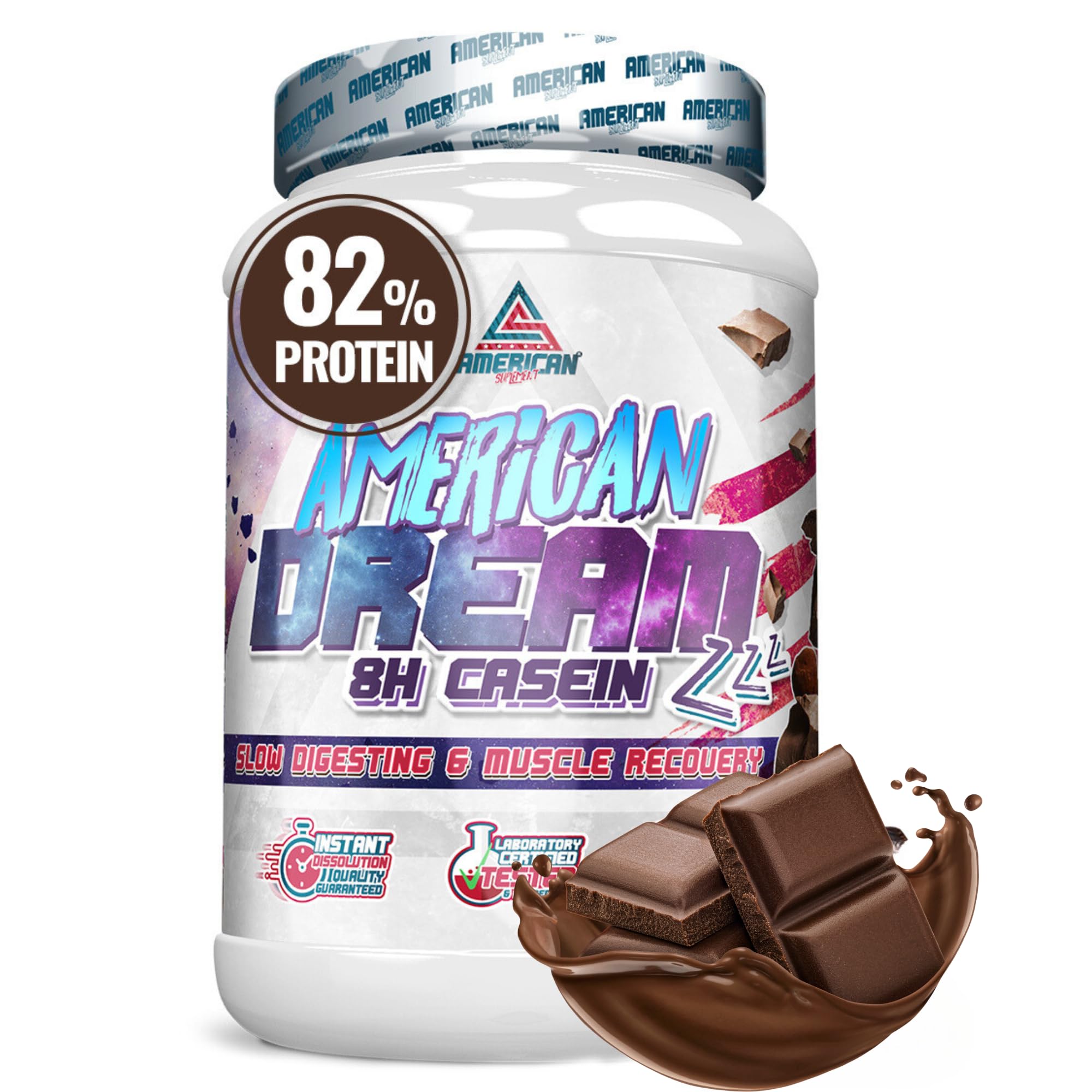 American Dream Casein - 900 g - Chocolat - Caséine micellaire - Aide à maintenir et à retrouver la masse musculaire - Avec des protéines de lactosérum