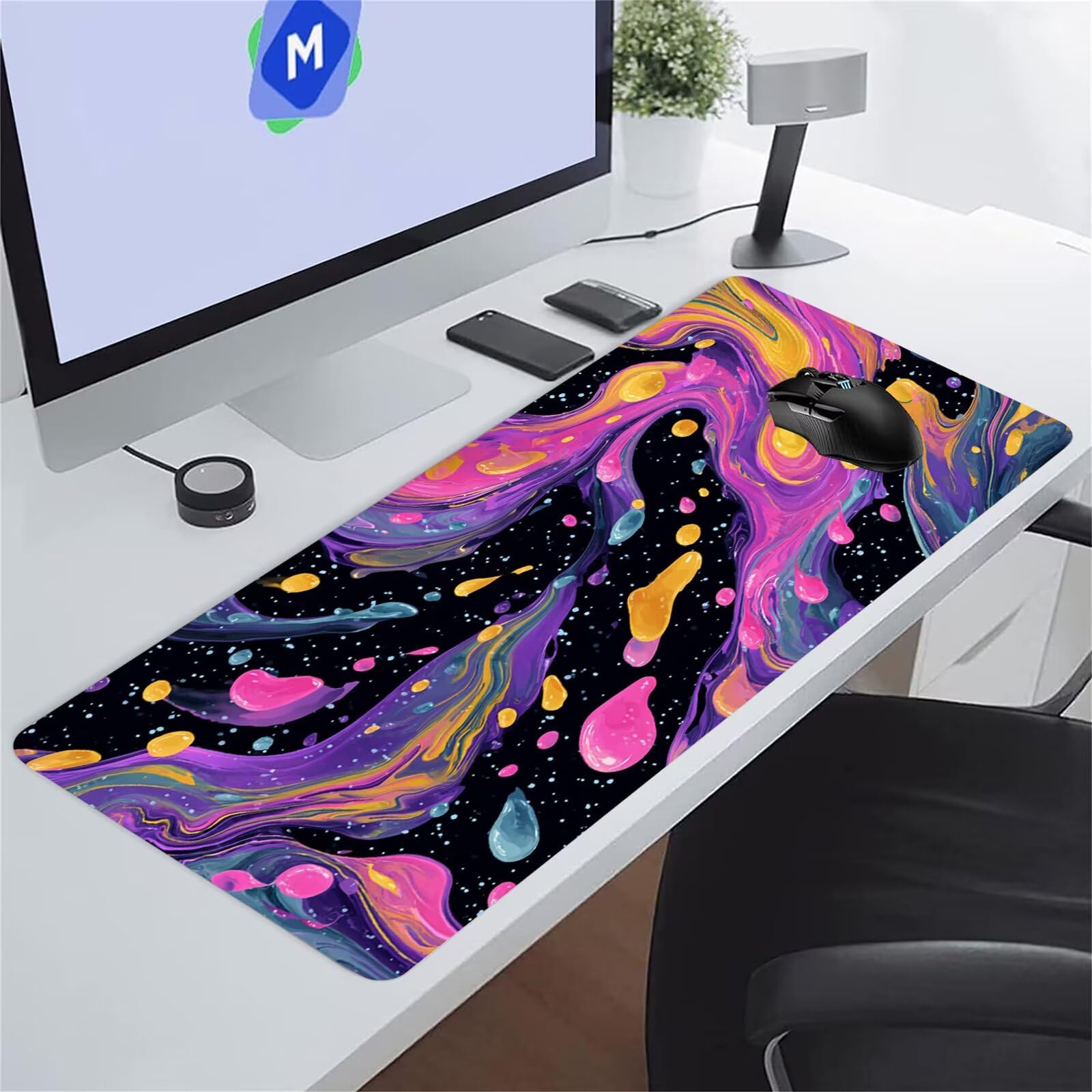 Grand Tapis de Souris de Jeu 1000 x 500 x 2mm, Tapis de Souris XXL Liquide Rose Violet, Optimisé pour Capteur, Haute Précision et Vitesse avec Bords Cousus pour Bureau et Gaming