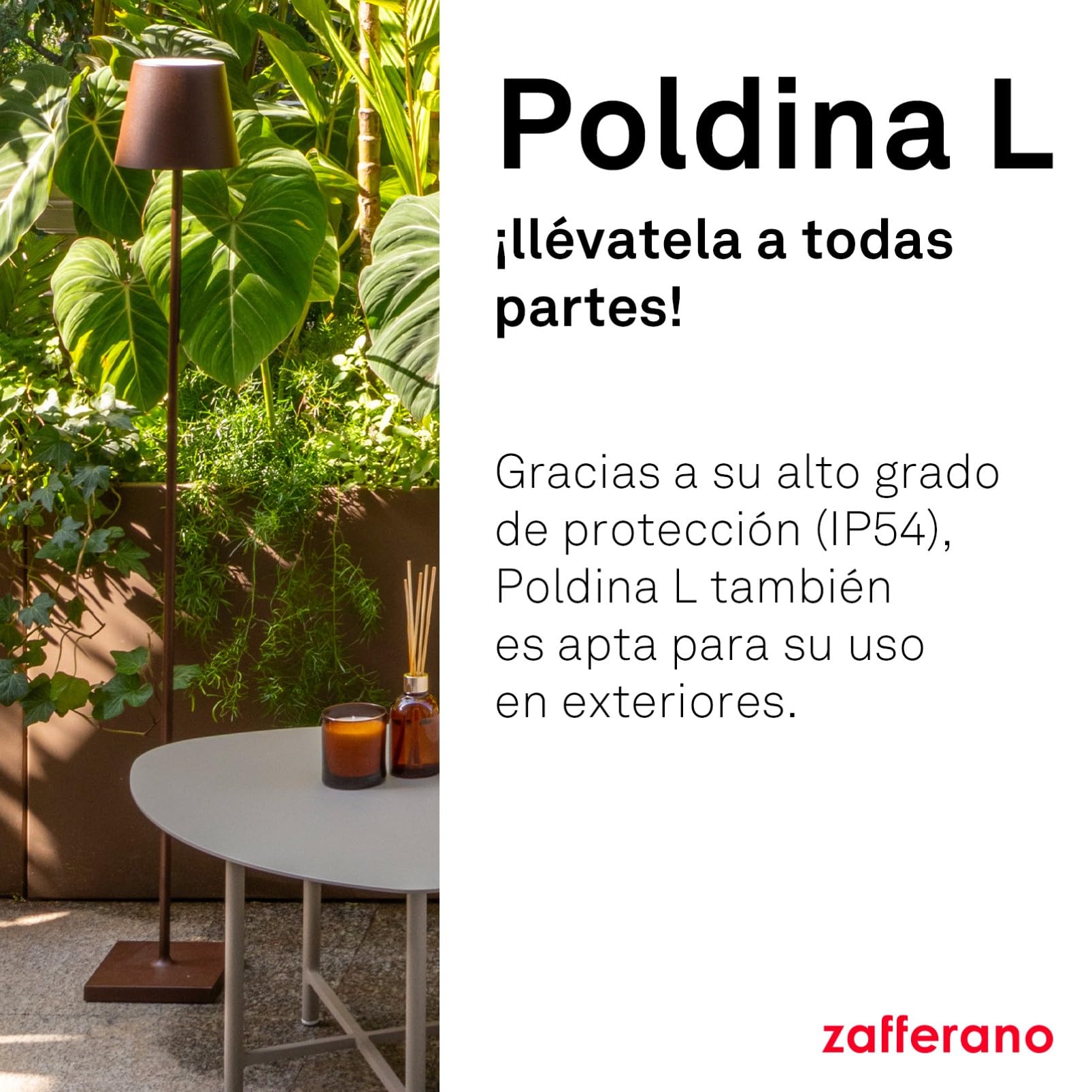 Zafferano, Lámpara Poldina L, Lámpara de Pie Recargable e Inalámbrica con Control Táctil, Adecuada para Interior y Exterior, Atenuador, 2200-3000 K, Altura Ajustable 52-122 cm, Color Gris Oscuro