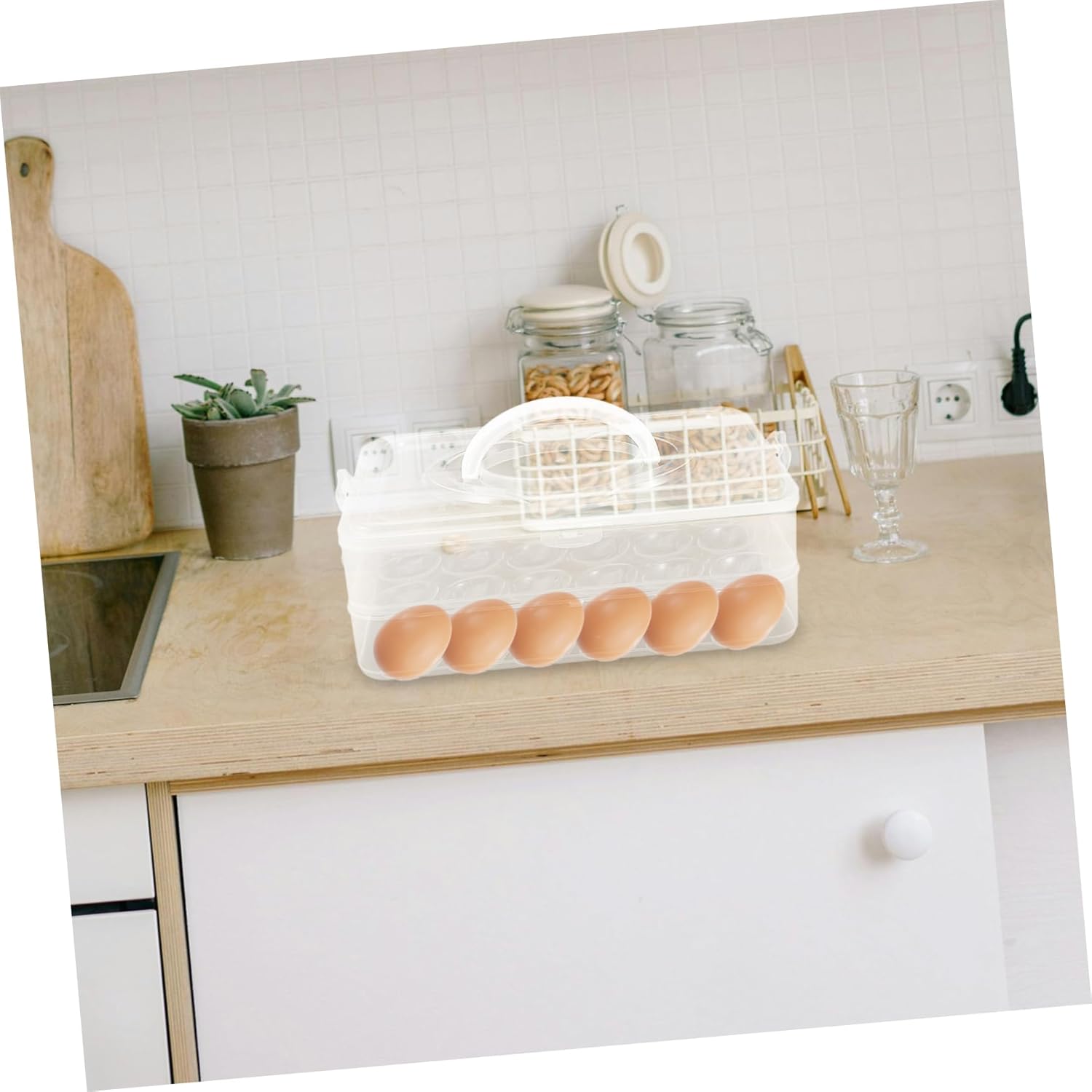 Zerodeko 2layer Transparent Tray with Handle and Lid Portable Container for Stackable Storage for Kitchen Parties and Holidays