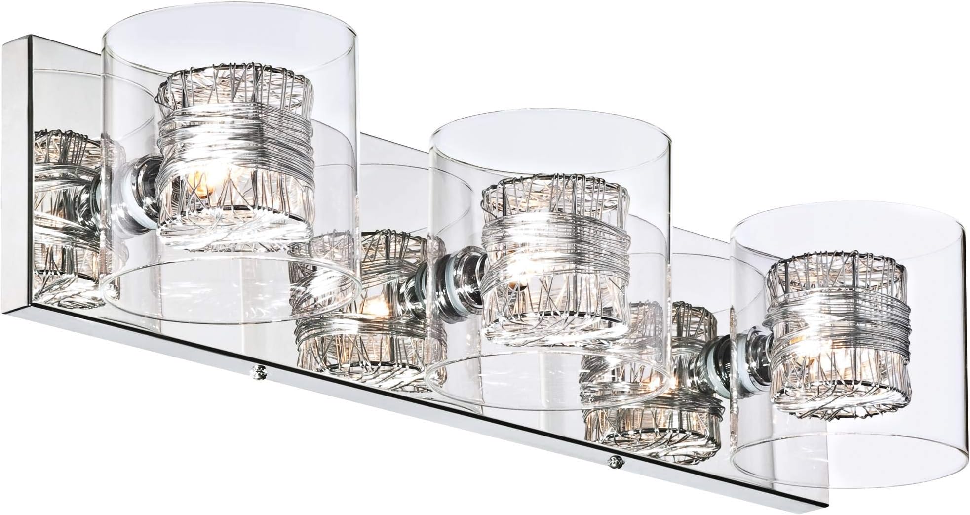 Wrapped Wire Modern Wall Light Polished Chrome Silver Metal Hardwired 22" Wide 3-Light Fixture Clear Glass Cylinder Shade for Bathroom Vanity Mirror House Home Room Decor
