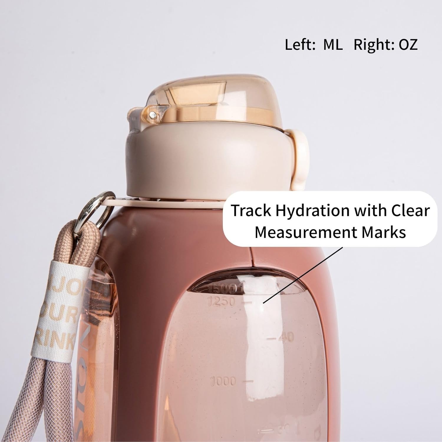 1500ml Sports Water Bottle with Handle Strap Reusable BPA Free Plastic Leak Proof Wide Mouth Lightweight Water Jug for Daily Workout Fitness Outdoor Travel Hydration (Pale Red) - Image 4