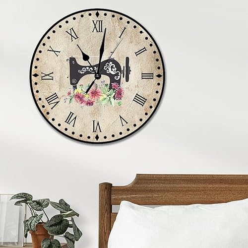 Vista 148 de Relojes de pared de madera para máquina de coser de flores, relojes sin marco, 10 pulgadas, brillante, silencioso, sin tictac, funciona