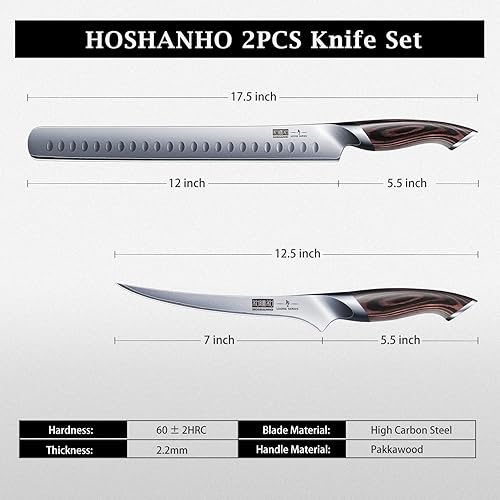 Miniatura 4 de HOSHANHO Juego de cuchillos para tallar barbacoa, cuchillo para cortar y deshuesar para cortar carne, cuchillo profesional ultra afilado para
