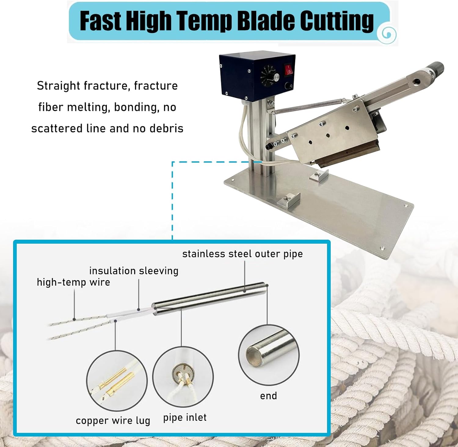 INTSUPERMAI Electric Heat Cutting Knife, Cable Webbing Heat Cutter, Rope Electric Guillotine Knife, Electric Cable Cutter for Braided Tape Cutting, 220V, Aluminum Blade, Max. 6" Cutting Length