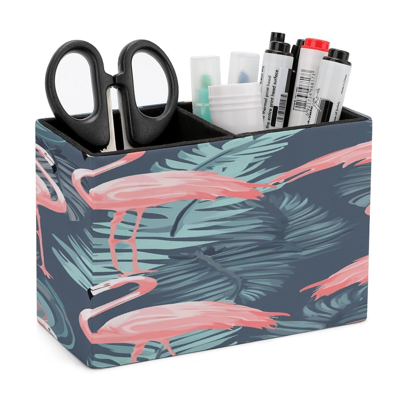 Porte-stylos en cuir flamant rose pour bureau et pinceaux de maquillage