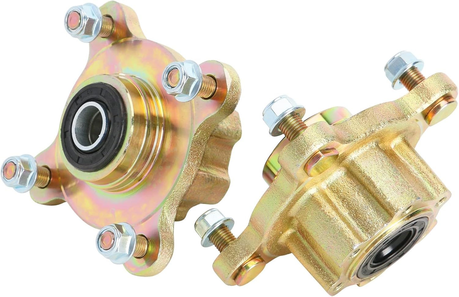 4 Studs Front Wheel Hubs with Bearings - Gold Finish, 17mm Axle, 110mm Bolt Spacing - Fits 110cc 125cc 150cc 200cc 250cc Go Kart, ATV, UTV, Quad, Buggy, Drift Trike Taotao