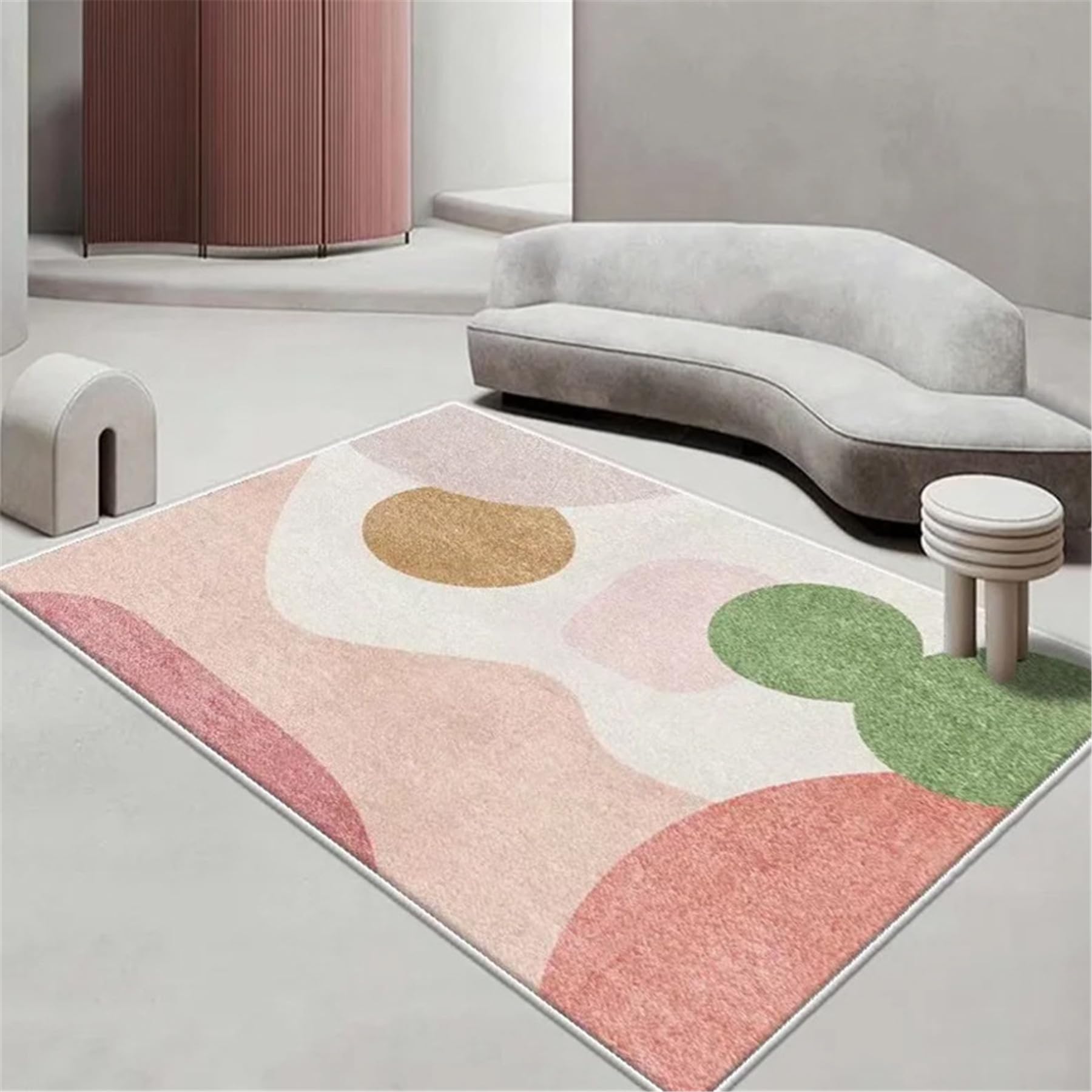 Xisnuient Color 2 Modern Northern Europe Simplicity Pink Green Kitchen Area Rugs Washable Rugs Entryway Farmhouse Non Slip Indoor Door Mat Throw Laundry Guestroom Room Patio Decor (,160X200 Cm)