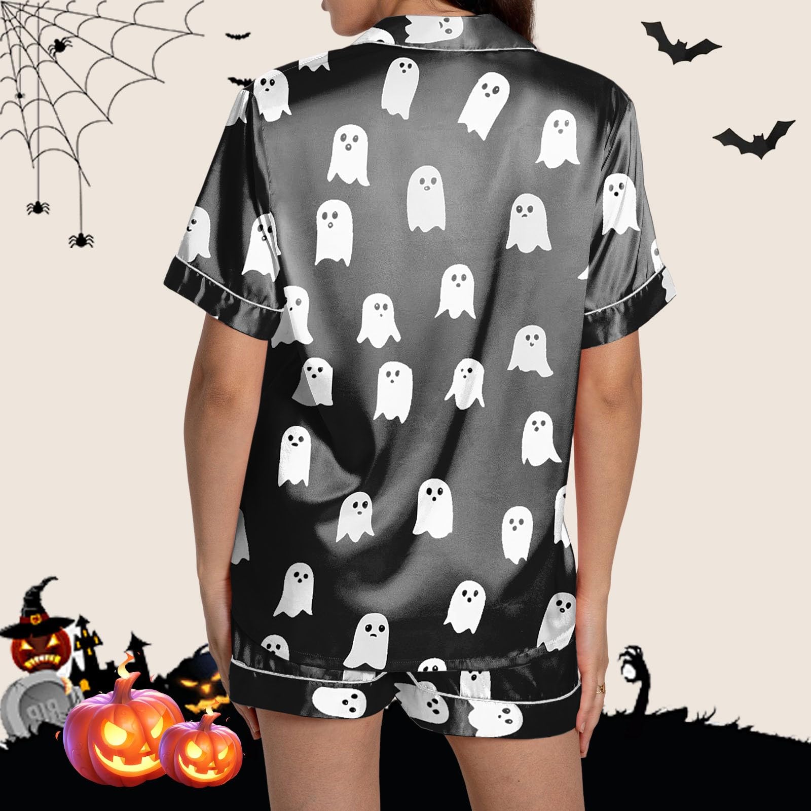 Genérico Conjuntos de Pijama para Mujer con Diseño Elegante de Cuello y Patrón Decorativo Ideal para Halloween Otoño Invierno Uso Diario Versátil Cómodo