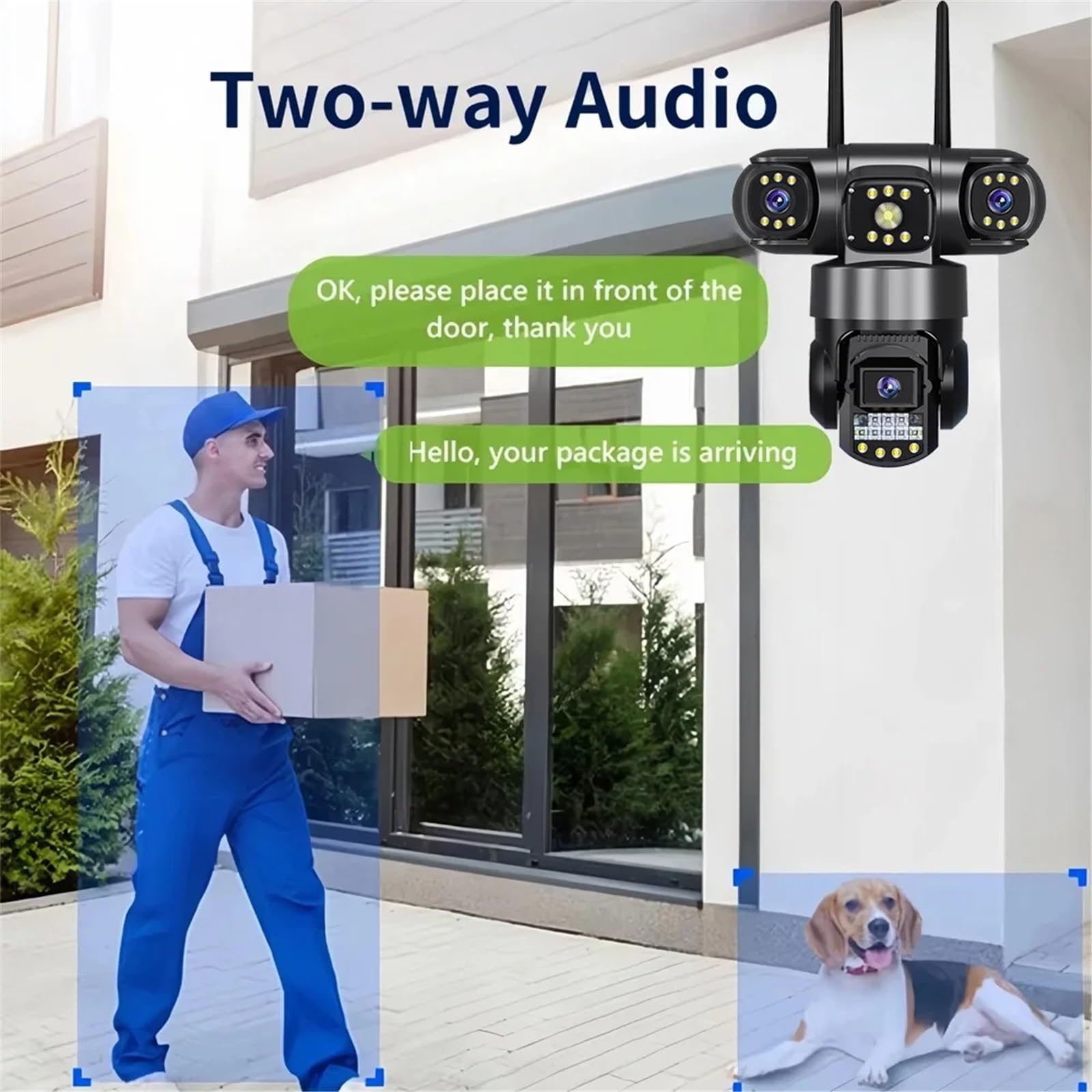 Kamera IP, Kamera do monitoringu zewnętrznego, 3 obiektywy, ekrany, noktowizor, wodoodporna, wykrywanie ruchu, monitoring CCTV, ochrona(5MP 5X Camera)