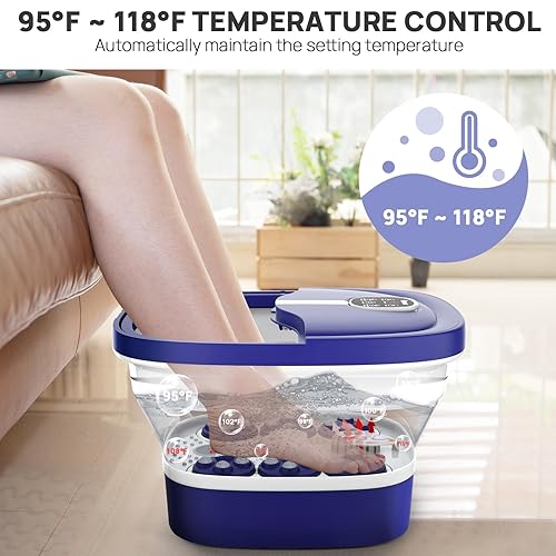 Vista 4 de HOSPAN Collapsible Foot Spa Electric Rotary Massage, Foot Bath with Heat, Bubble, Remote, and 24 Motorized Shiatsu Massage Balls. Pedicure Foot Spa