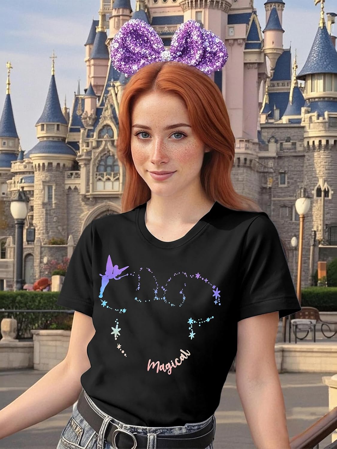 Magical Shirt for Women Believe in Magic Shirts Cute Graphic Printed Tee Family Vacation Short Sleeve Tee - Image 5