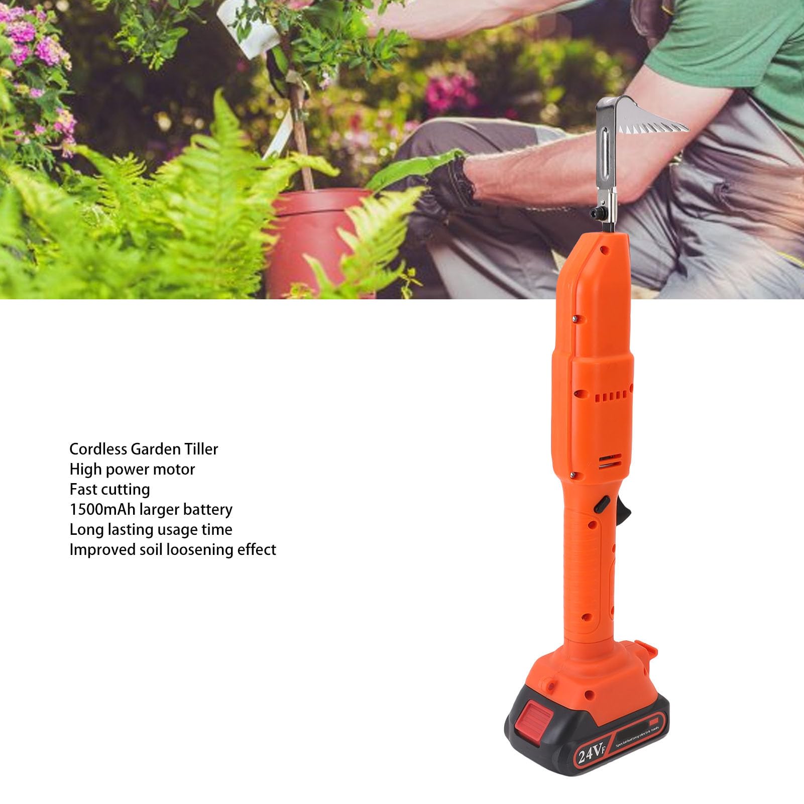 SIXRUN Mini Coltivatore da Giardinaggio, Motozappa Portatile a Batteria con Coltivatore Ergonomico e Versatile per Aratura e Diserbo, Ideale per Aiuole Rialzate (Spina europea)