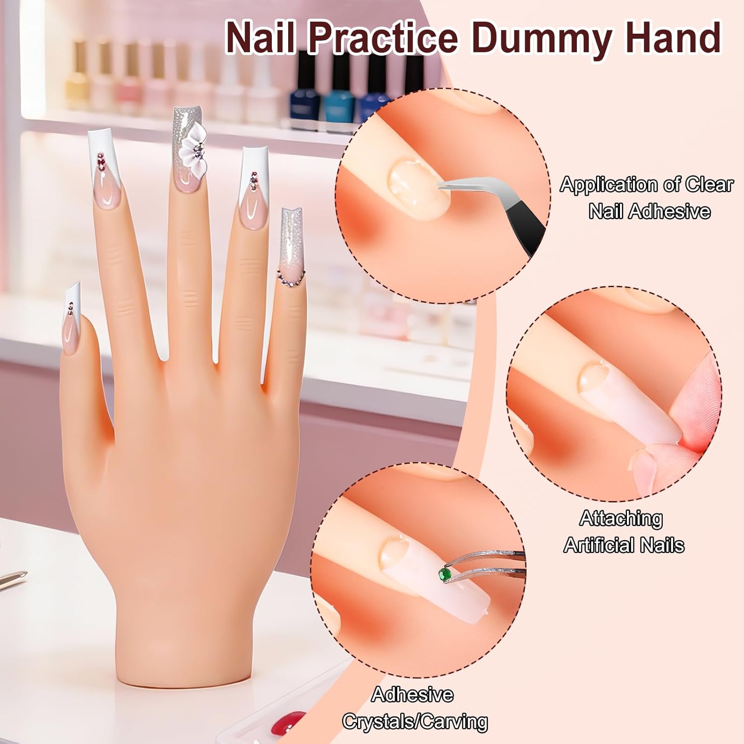 Acrylic Nail Kit for Beginners with Everything include Practice Hand Set with Powder,Drill U V Light in Silver Cosmetic Bag for Women Home Salon