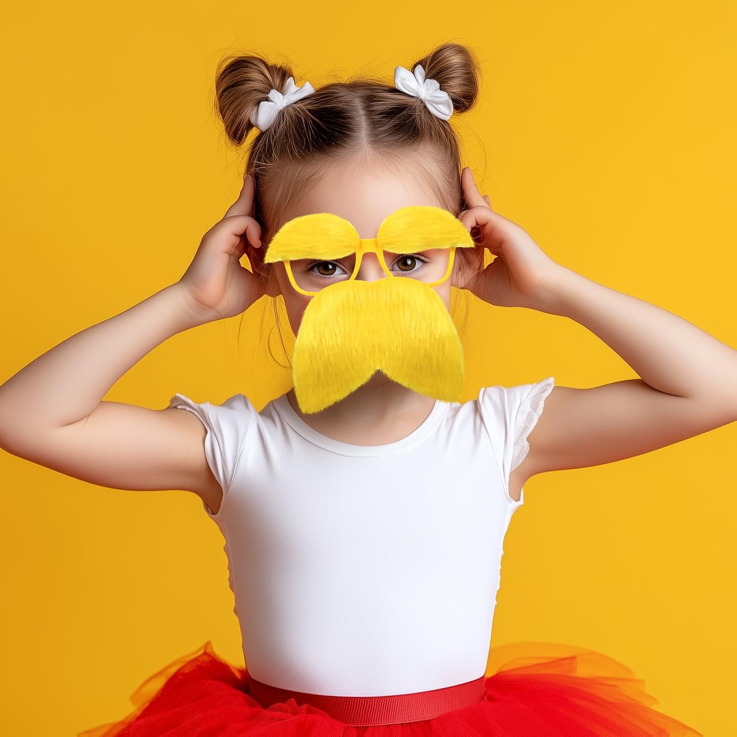1 Pair Yellow Glasses with Mustache and Eyebrows Set, Halloween Funny Disguise Glasses Fake Mustache Cosplay Accessories Party Supplies Favors Gift for Party Favors Adults