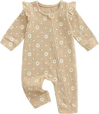 Baby Girl Clothes Daisy One-Piece Full Length Zipper Romper Jumpsuit Infant Spring Summer Clothing