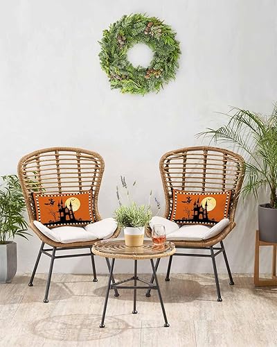 Miniatura 3 de Juego de 2 fundas de almohada de Halloween de 20 x 12 pulgadas, juego de 2 fundas de almohada decorativas de castillo embrujado, fundas de cojín