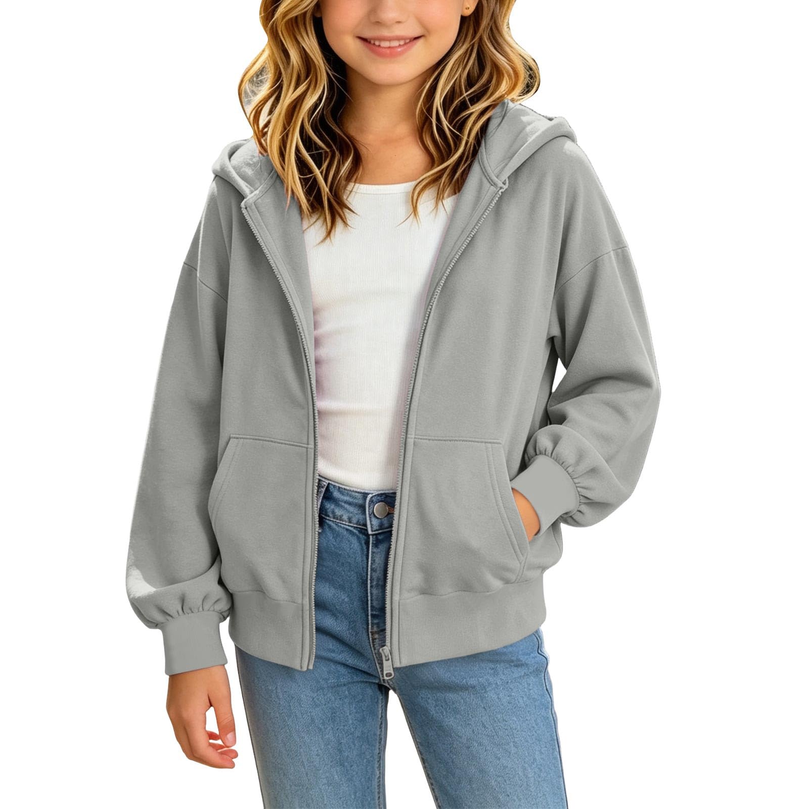 Hoodie Ragazza Con Zip E Tasca Felpata Felpa Con Cappuccio Bambina Comoda