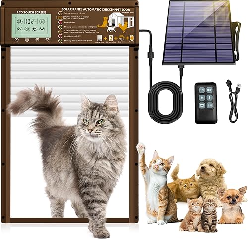 Puerta solar automática para gatos, 5 modos inteligentes (radar, temporizador, sensor de luz, control remoto, manual), puerta de aluminio para