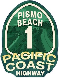 Die Cut Sticker Pismo Beach, California, Pacific Coast Highway 1, Vinyl Sticker, (Waterproof Decal for Cars, Water Bottles, Laptops, Coolers), Small