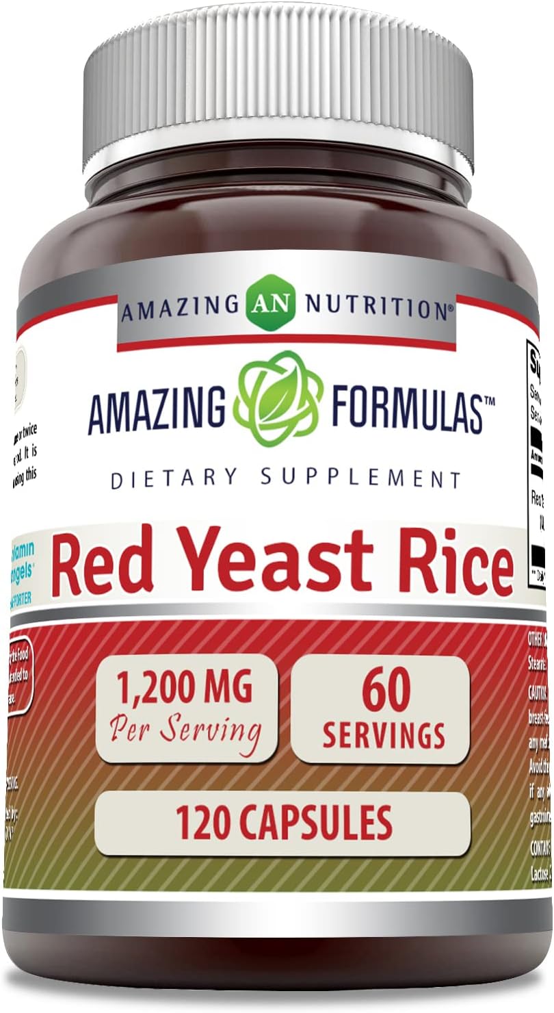 Amazing Formulas Red Yeast Rice 1200mg Per Serving Capsules Supplement | Non-GMO | Gluten Free | Made in USA (1 Pack, 120 Count)