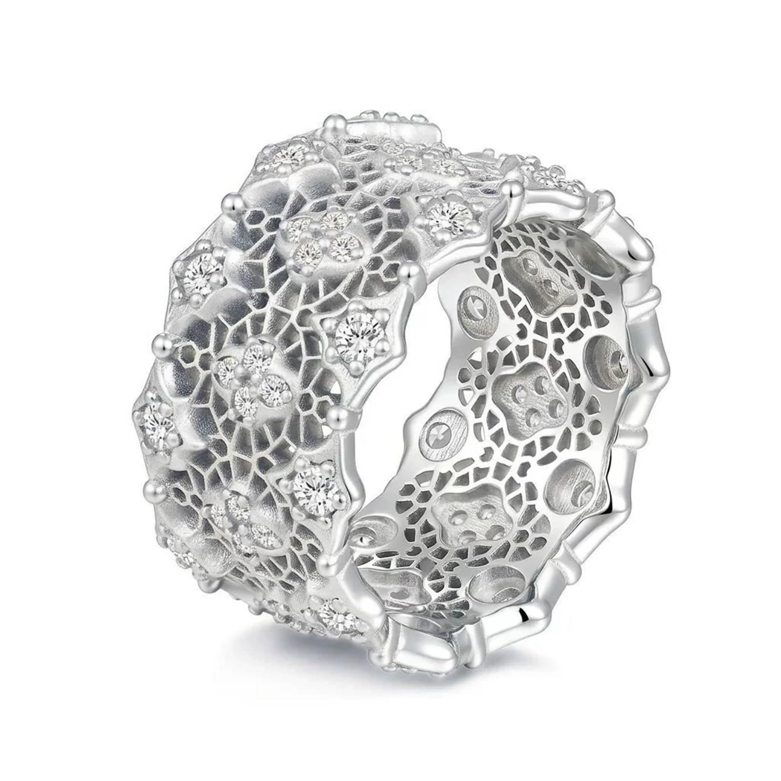 Uniseks S925 Sterling Silver Okrągły Moissanite Koronkowy pierścionek w stylu vintage Art Deco