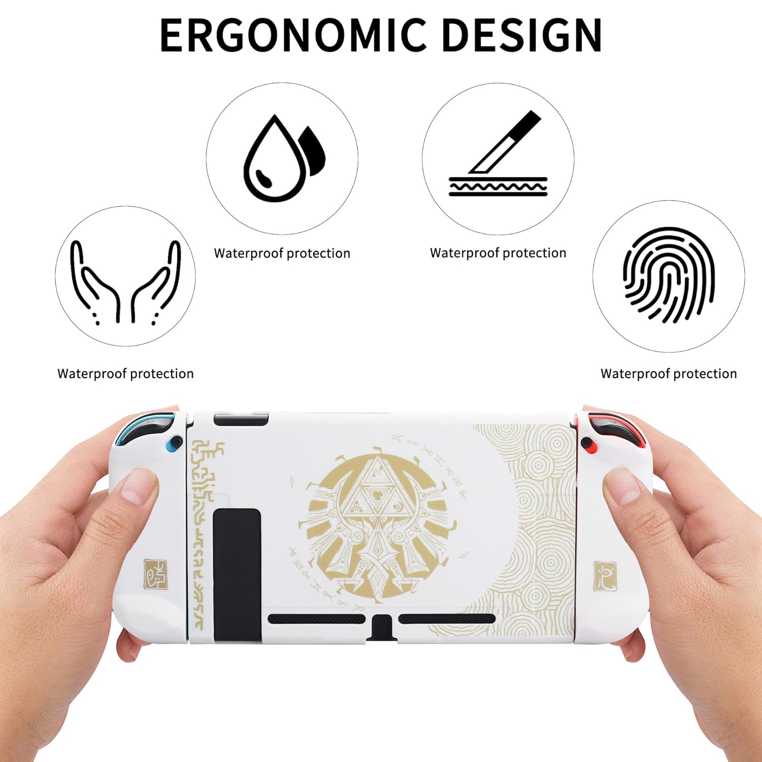 HYPERCASE White of Zelda Switch OLED Dockable Case for Console & Controller, Anti-Scratch Switch OLED Protective Cover Skin with Screen Protector & 2 Thumb Caps - Tears of The Kingdom Hardshell Design - Image 5