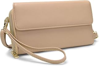 Donna Portafoglio Borsa a tracolla per smartphone Grande capacità 32 slot per schede con cerniera Pelle sintetica Beige