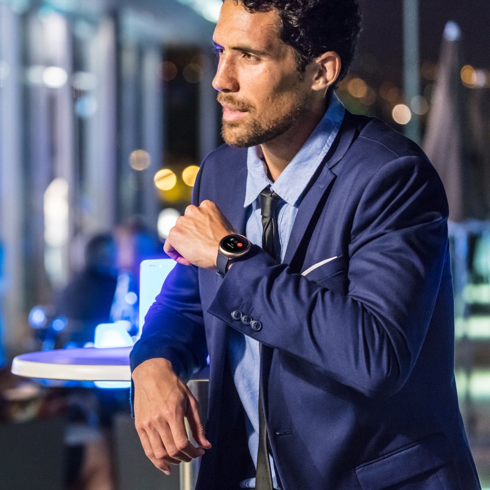 MyKronoz ZeRound2 Smartwatch avec écran couleur tactile, microphone et haut-parleur intégré – Noir / Noir