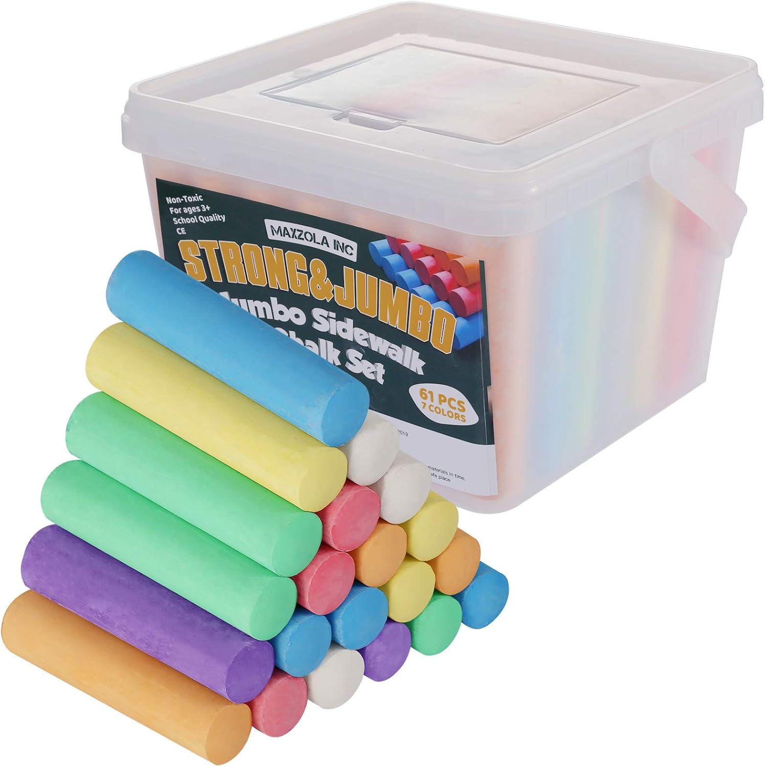 Jumbo Sidewalk Chalks for Kids, 61 Pcs Washable NonToxic Chalk for
