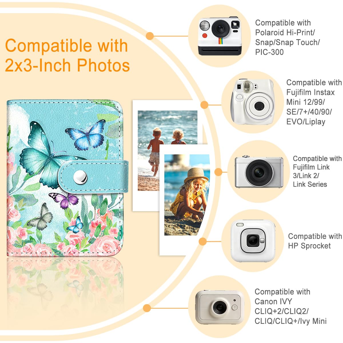 Kleines Fotoalbum mit Schmetterlingsmotiv für 5,1 x 7,6 cm große Filme, 56 Taschen