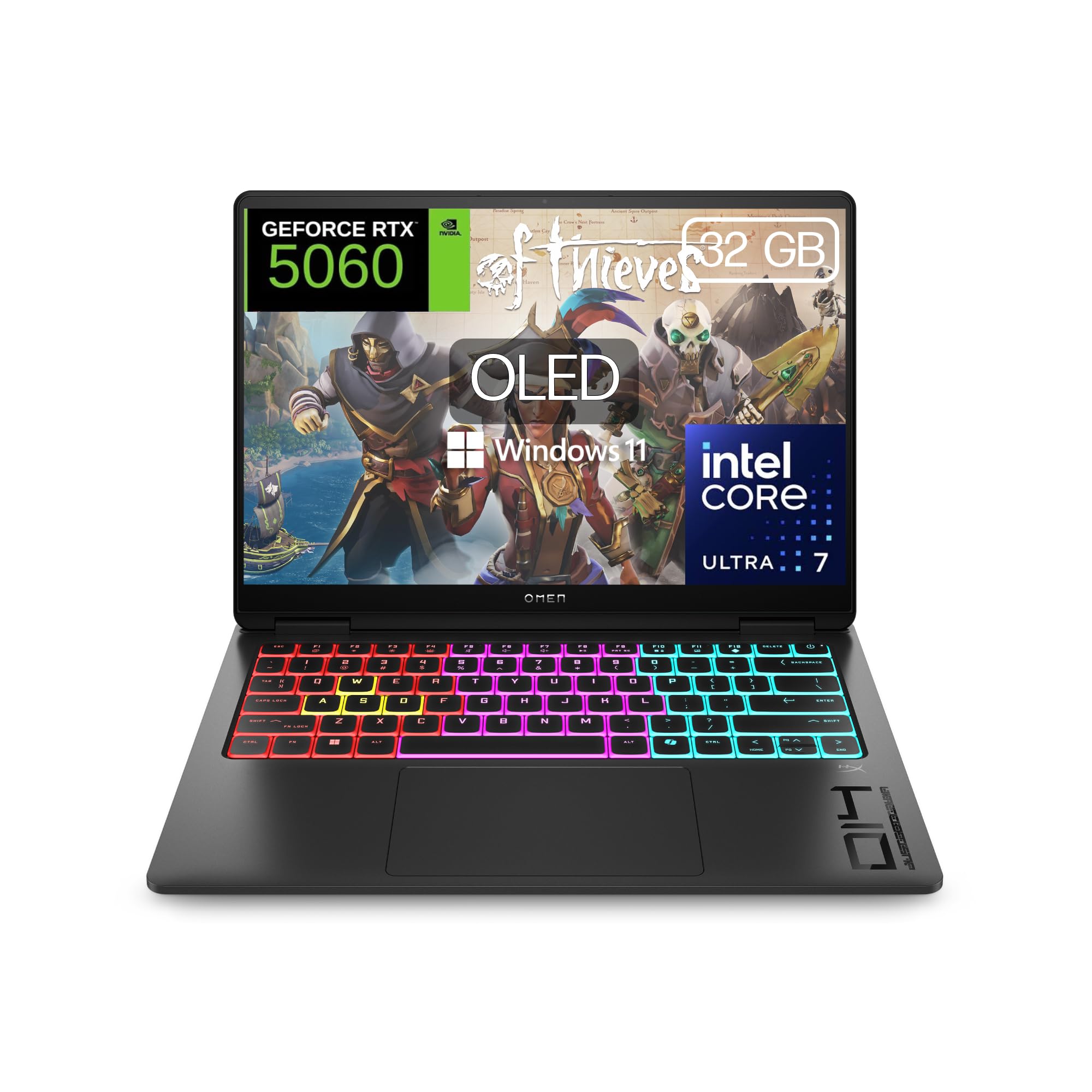 HP OMEN Transcend 14-fb1006ns - Ordenador Portátil Gaming de 14" OLED 3K 120Hz (Intel Ultra 7-255H, 32GB RAM, 1 TB, NVIDIA GeForce RTX 5060, Windows 11 Home) Negro - Teclado QWERTY Español