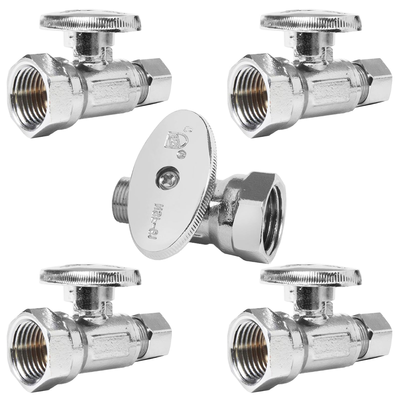 HeSun 5-PCs Pex valvola di arresto diritta, 1/2 "FIP X 3/8" OD Compressione, 1/4 giro Pex valvola di chiusura, ottone cromato PEX