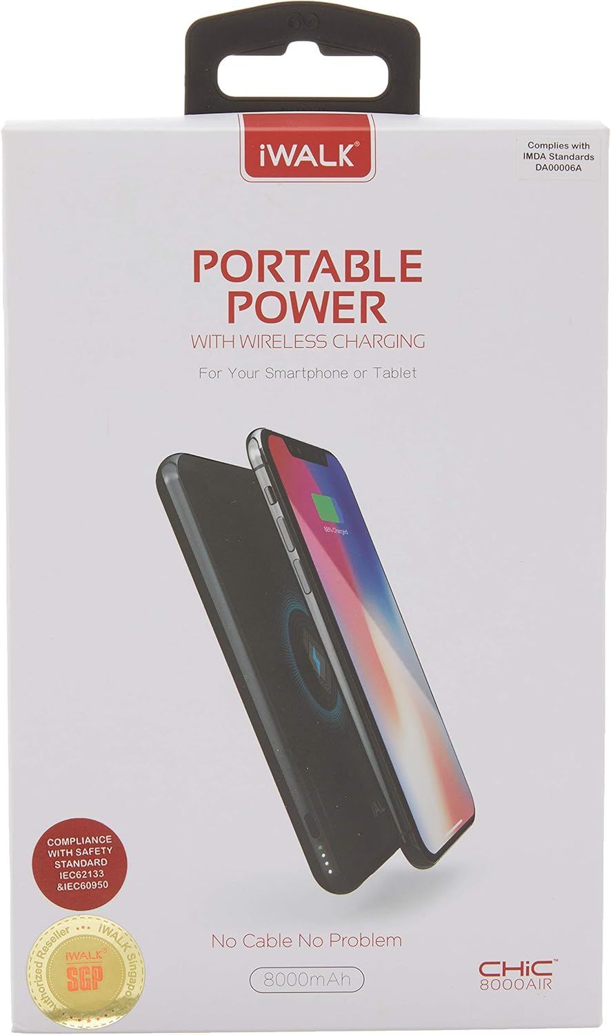 iWalk Chic Air Wireless Power Bank charging a smartphone wirelessly