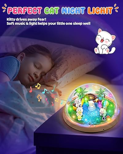 Miniatura 6 de Laclun Haz tu propia luz nocturna musical, juguetes para gatos para niños, manualidades de gatos para niñas de 3 a 8 años, kits de juguetes para