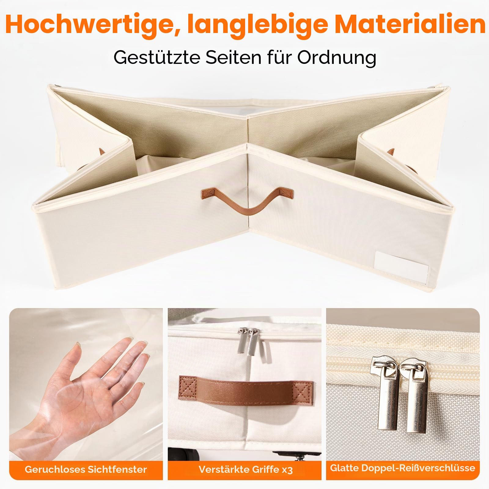 2er-Set Rollbare Aufbewahrungsbox unter dem Bett, 15 cm Höhe (6 Zoll) mit klarem Deckel - Graue Bettkasten für Schuhe & Kleidung