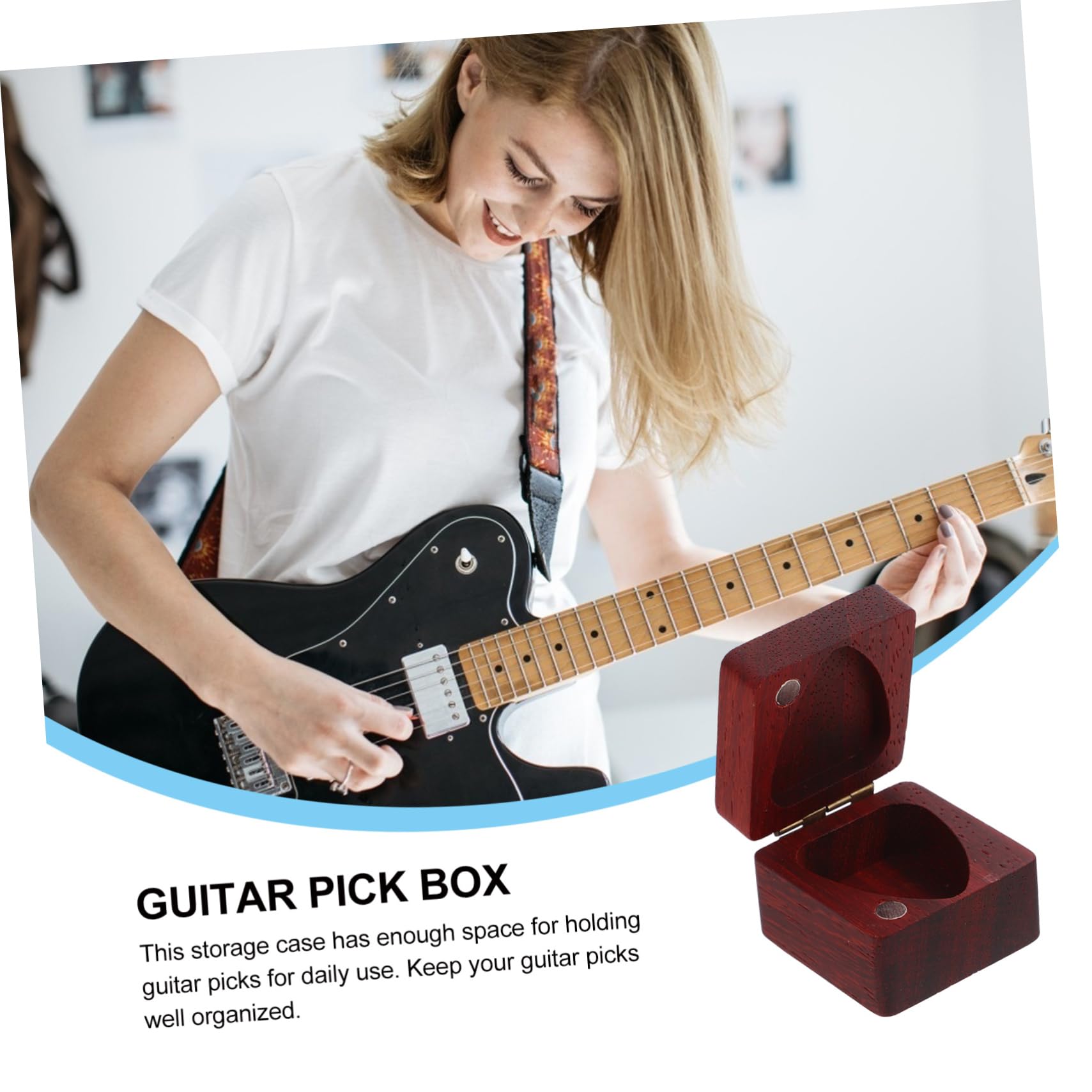 OFFSCH Wooden Guitar Pick Storage Box Durable Natural Container for Acoustic Guitar Ukulele Bass Picks Compact Design for Travel Concerts and Music Parties Owl
