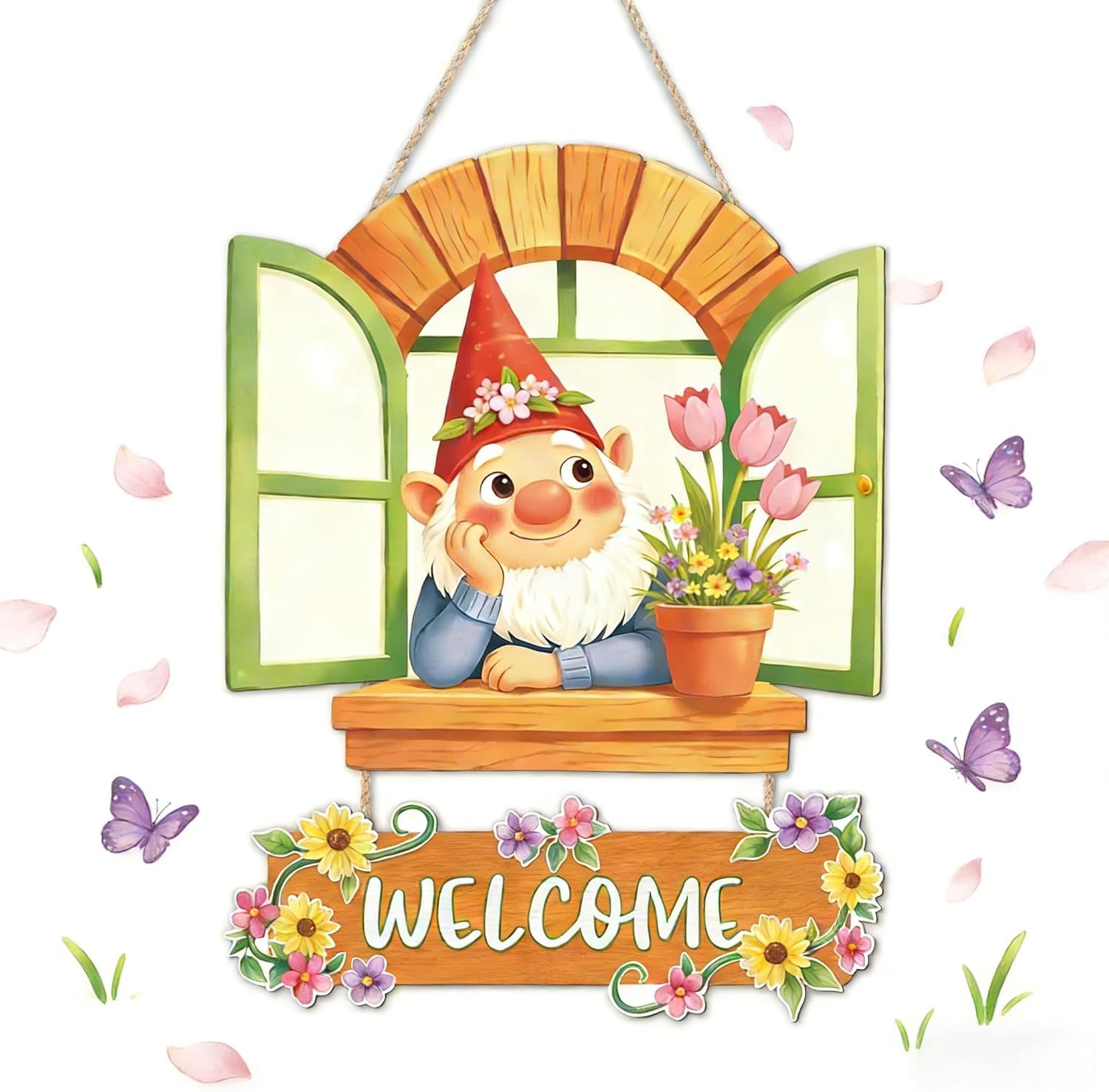 ANHUIB Welcome Signs Front Door Colorful Welcome Wreath Hanging Wall Art Flower Wooden Wall Decor Gargen Wood Plaque Home Decor for Outdoor Porch Garden Gate Hanger Farmhouse House Signs for Outside