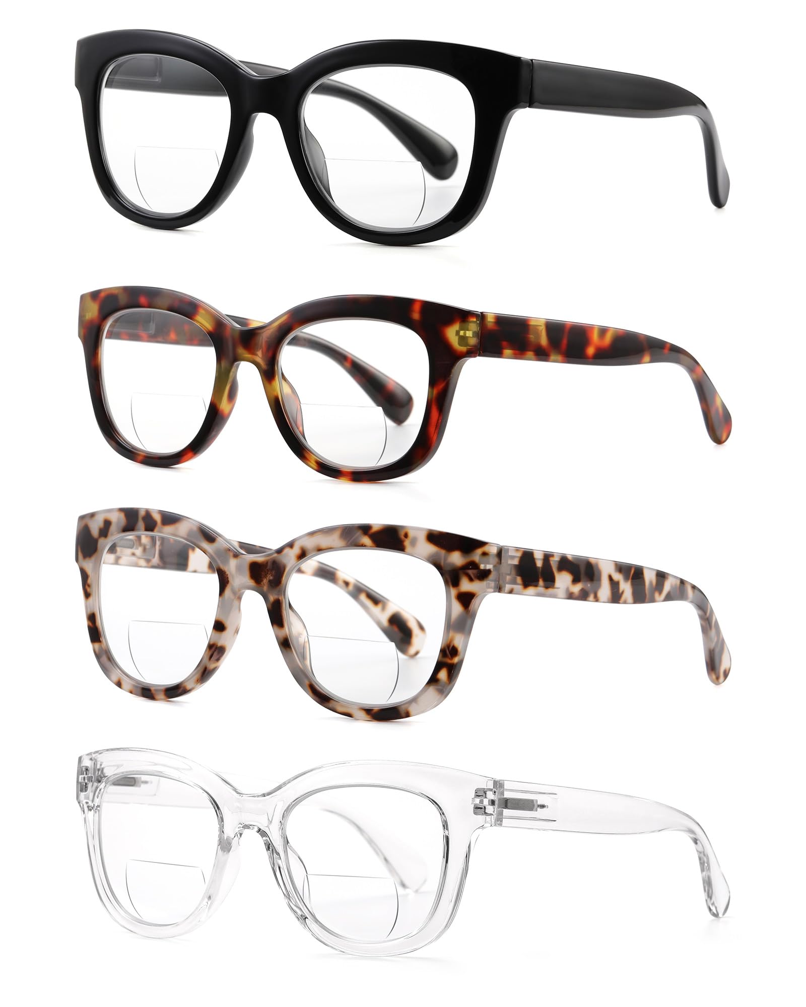 ZUVGEES 4-Pack Oversized Blue Light Blocking Reading Glasses Big Eyeglass Frames Large lens Computer Readers with Spring Hinges (Black+Leopard+Tortoiseshell+Transparent,1.50) - Image 3