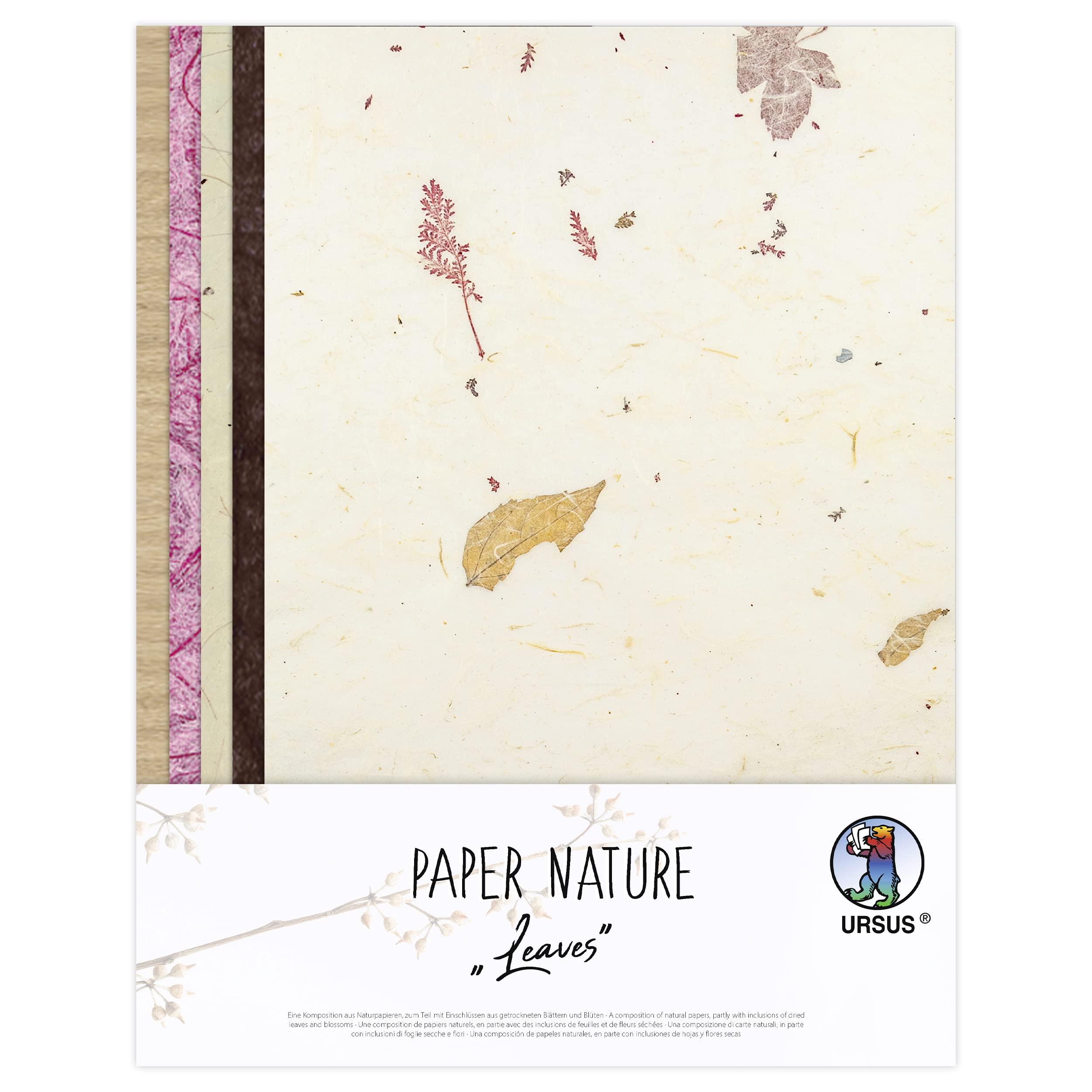 Ursus 61620005 Natural Paper Leaves, 10 Sheets, 23 x 33 cm, with Grass Paper and Straw Silk, for Creative Crafts