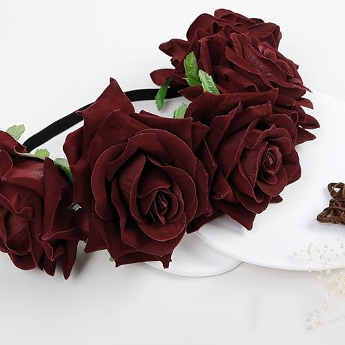 Miniatura 10 de WOVOWOVO Diademas florales con corona de rosas para mujeres y niñas, diadema de rosas falsas rojas para festivales, Halloween, cosplay, disfraces,