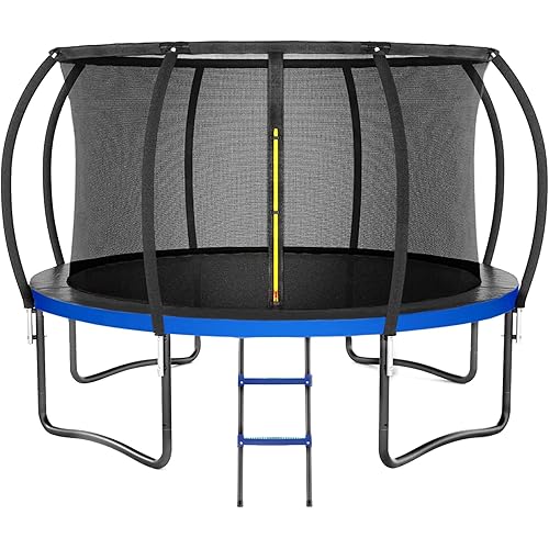 Trampoline 8FT 10FT 12FT 14FT 16FT, Outdoor Trampolines for Kids and Adults, Recreational Trampoline with Enclosure Net & Ladder, Round Trampoline ASTM Approved, 400/450LBS Weight Capacity
